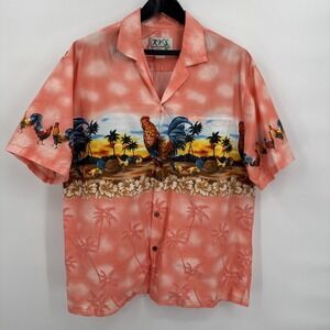 KY's USA Hawaiian Shirt Beach Palm Tree Rooster Palm Trees Floral Orange Men XL